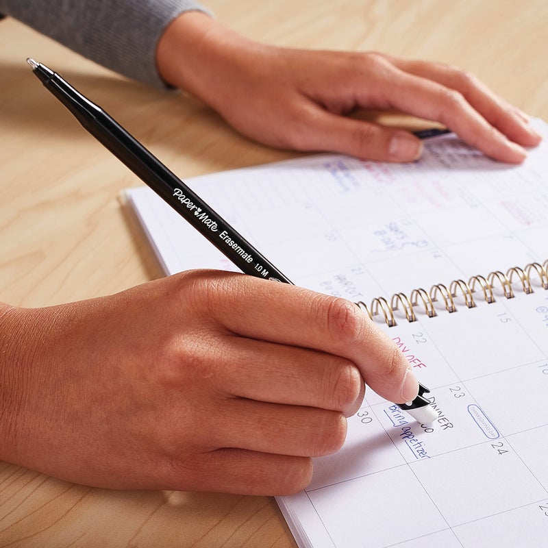 Paper Mate EraserMate Erasable Pen, Medium Point, Black, Box of 12 - Image 4